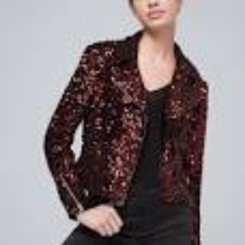 WHBM Red Sequin Moto Jacket Women's Size L